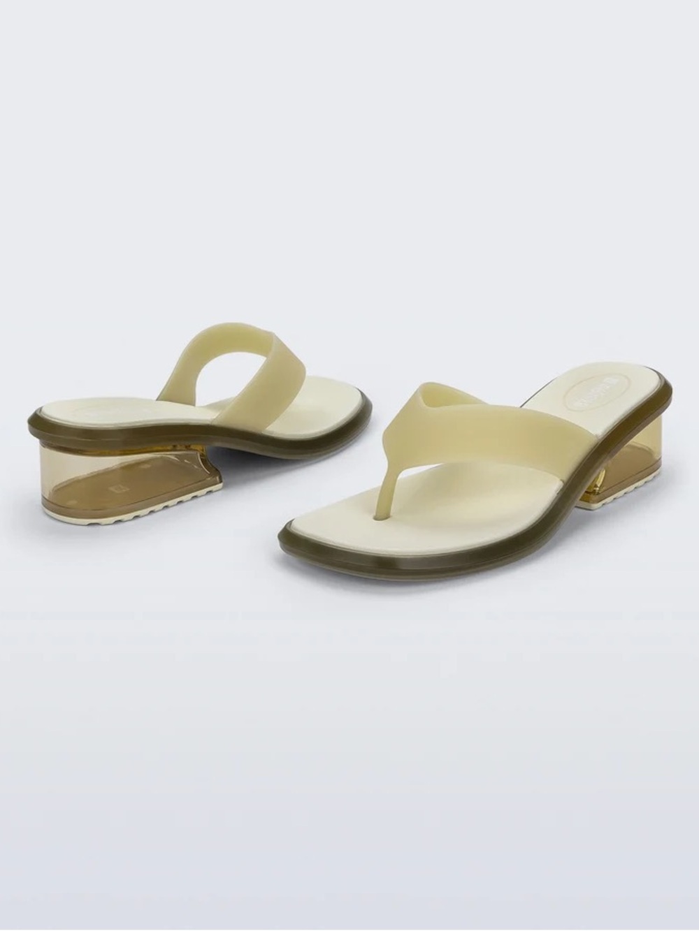 Melissa Margot Women’s Cream Beige Thong Sandal with Transparent Block Heel